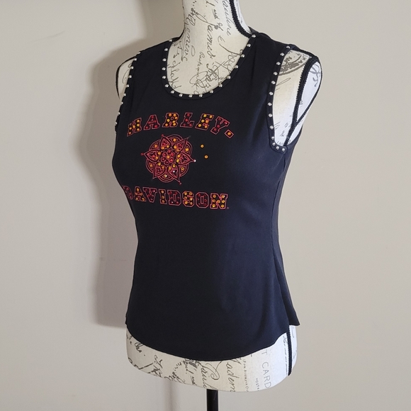 Harley Davidson Embellished Ribbed Tank Top Black - Picture 1 of 4